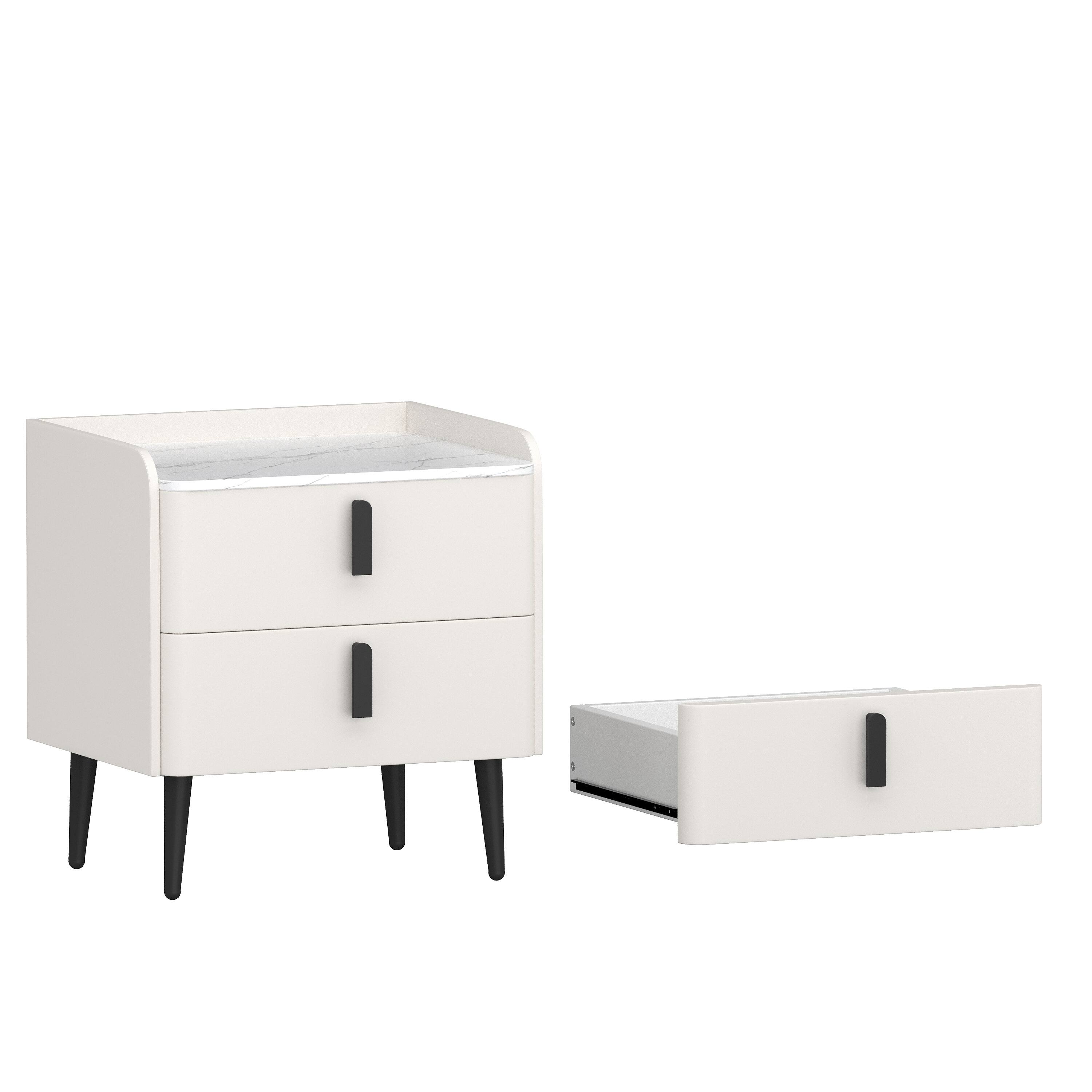 Alt View 7. Spaco - Spaco Nightstands Set of 2, Night Stand with 2 Drawers and Marble-Pattern Tabletop for Bedroom, Living Room - White.
