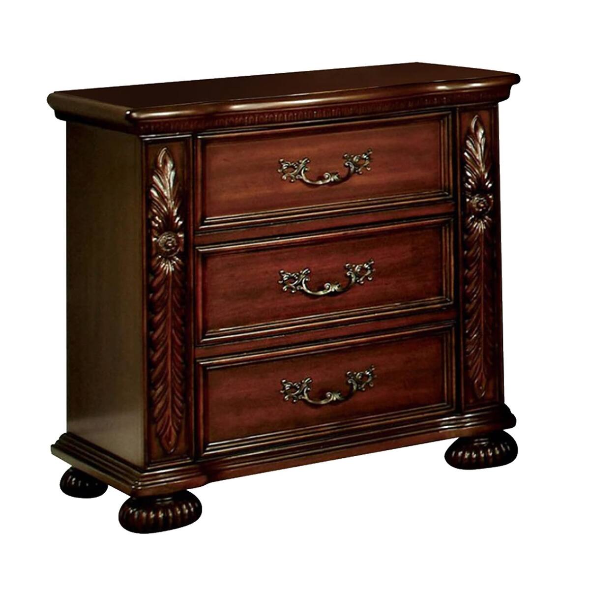 Alt View 1. Loheer - Loheer Solid Wood Nightstand Brown Cherry Three Drawer Bedside Table - Brown.