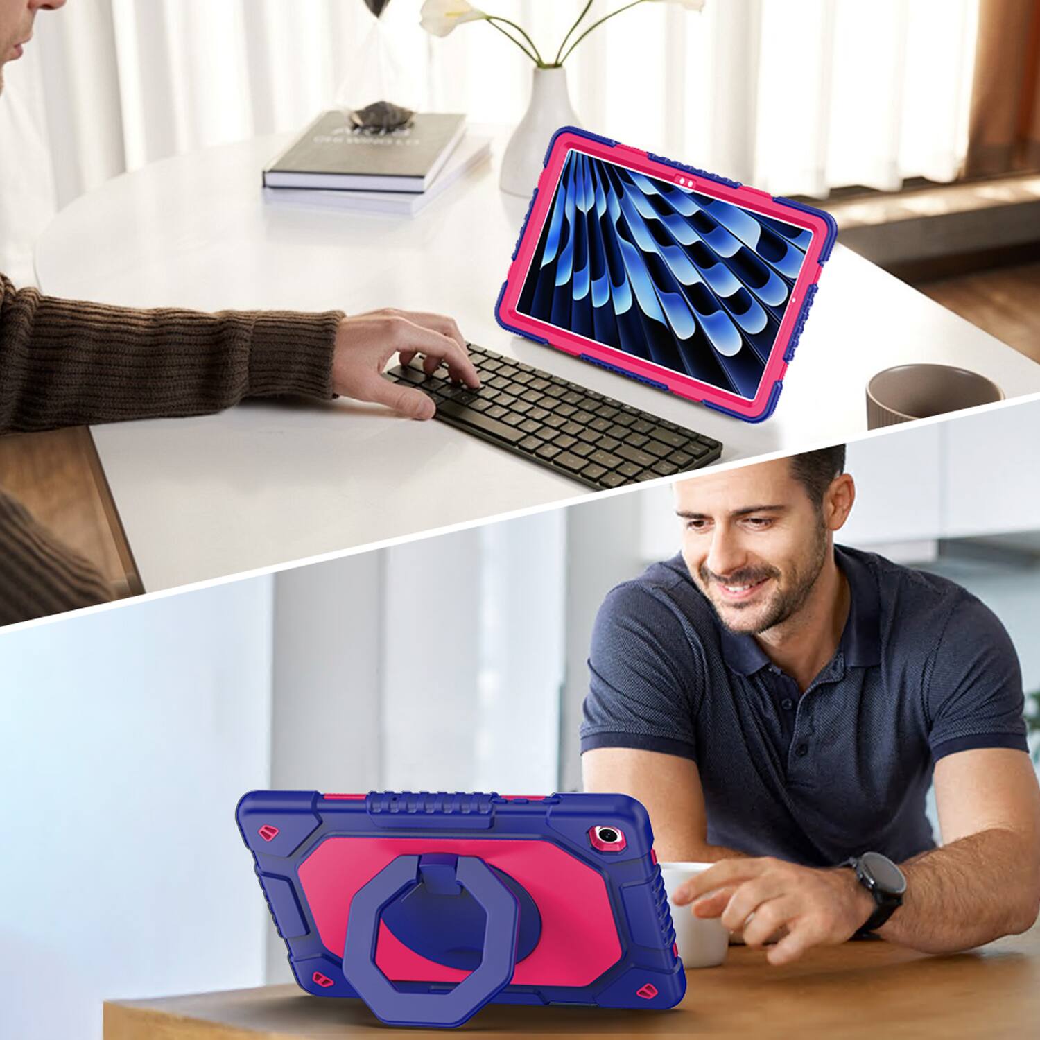 Alt View 2. Dteck - Shockproof Case for Samsung Galaxy Tab A11+ 11" 2025 & Tab A9+ 2023 with Strap & 360° Stand,Rugged Cover+Plastic Stylus - Rose.