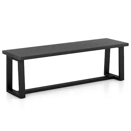 Front. Costway - 56.5"L Large Wood Dining Bench with Metal Frame Adjustable Footpads for Kitchen Black - Black.