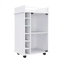 TuHome - Dukat Bar Cart, Two Shelves, Six Built-In Wine Rack, Four Casters, Living Room or Bar Room - White
