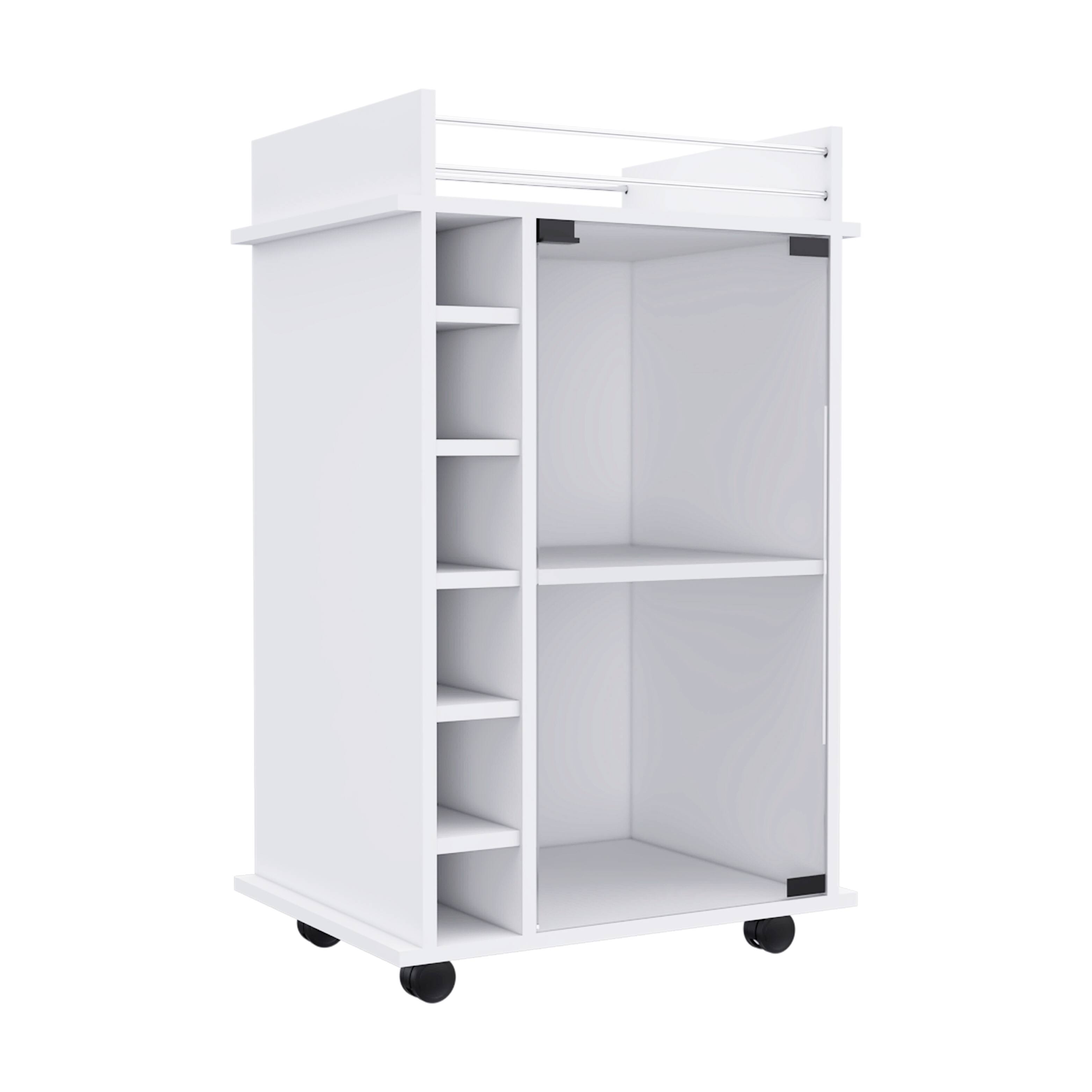 Angle. TinyHomie - Dukat Bar Cart Two Shelves Six Built-in Wine Rack Four Casters -White.