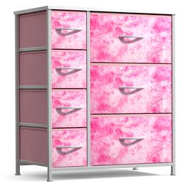 Sorbus - Dresser with 7 Drawers - Storage Chest Organizer with Steel Frame, Wood Top, Handles, Fabric Bins - Tie dye pink