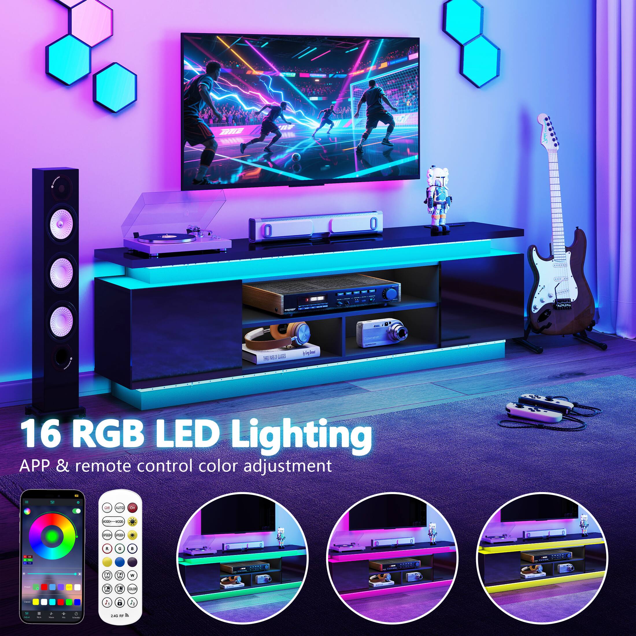 16 RGB LED Lighting APP & remote control color adjustment