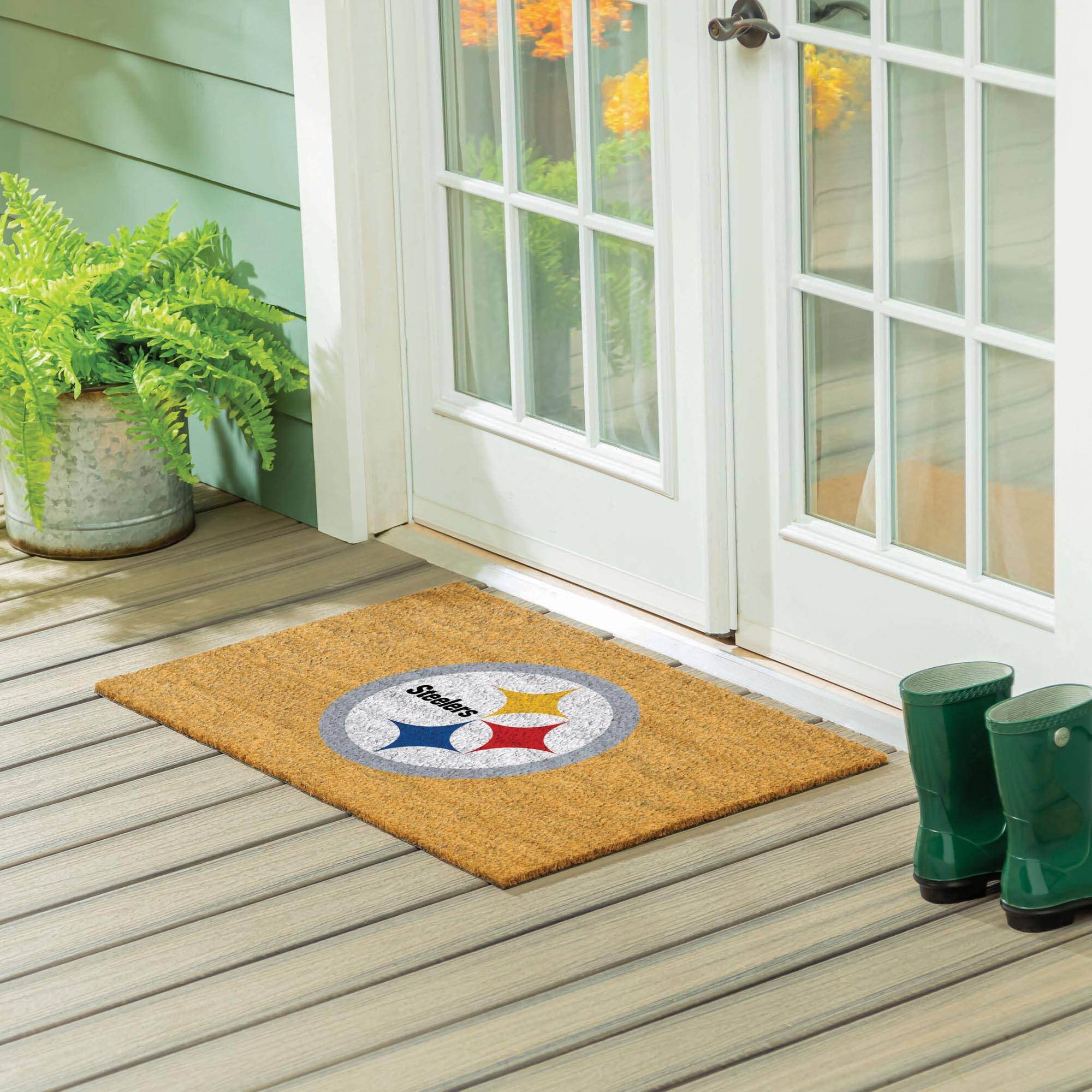 Alt View 1. Evergreen Enterprises - Pittsburgh Steelers 24" x 36" Outdoor Team Logo Coir Mat - Brown.