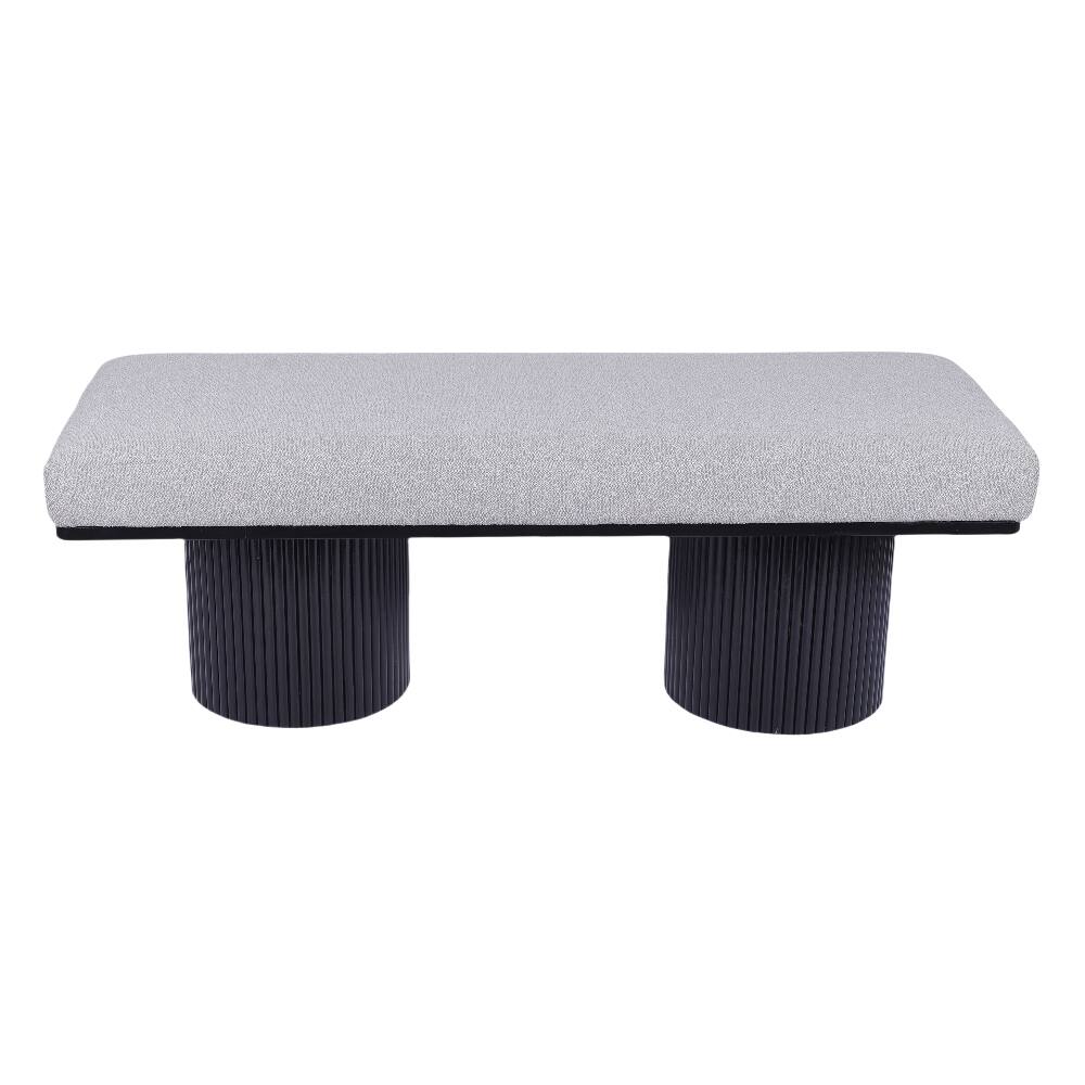 Alt View 2. Ropilly - Ropilly Light Grey Boucle Upholstered Bed End Bench with Black Chunky Legs, Contemporary Entryway Seating - Light Grey.