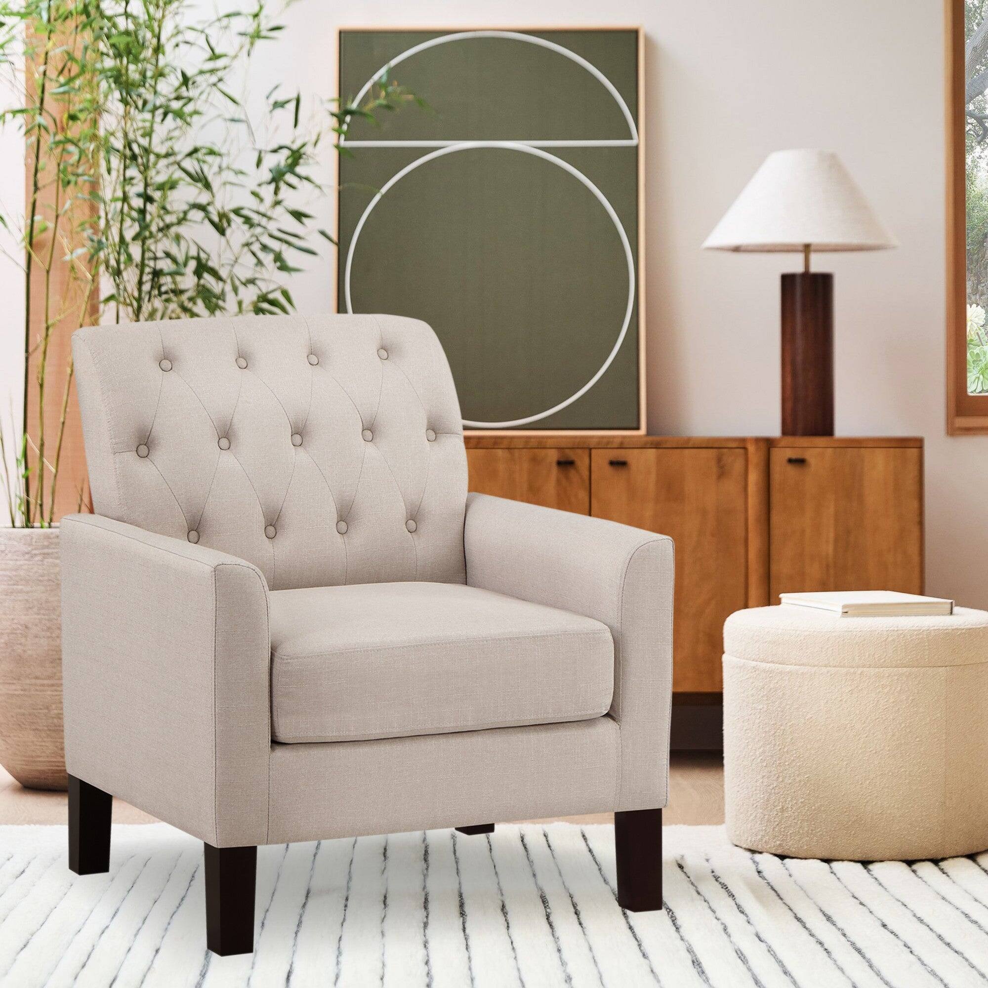 Boyel Living - Linen Button Tufted Accent Chair with Solid Wood Legs - Beige