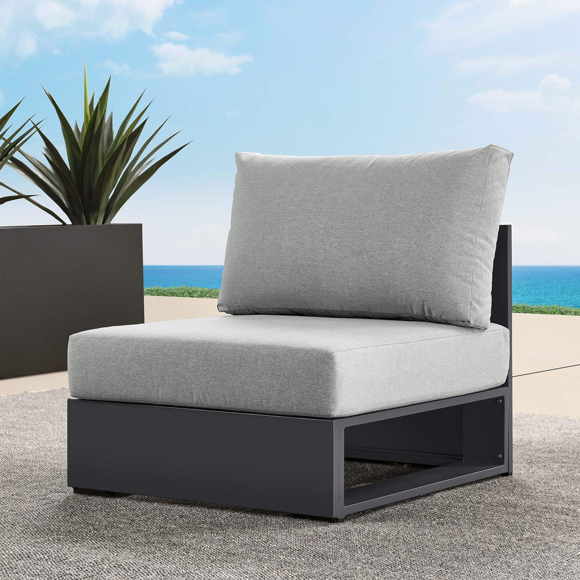 Tahoe Outdoor Patio Powder-Coated Aluminum Modular Armless Chair by Modway - Gray Gray