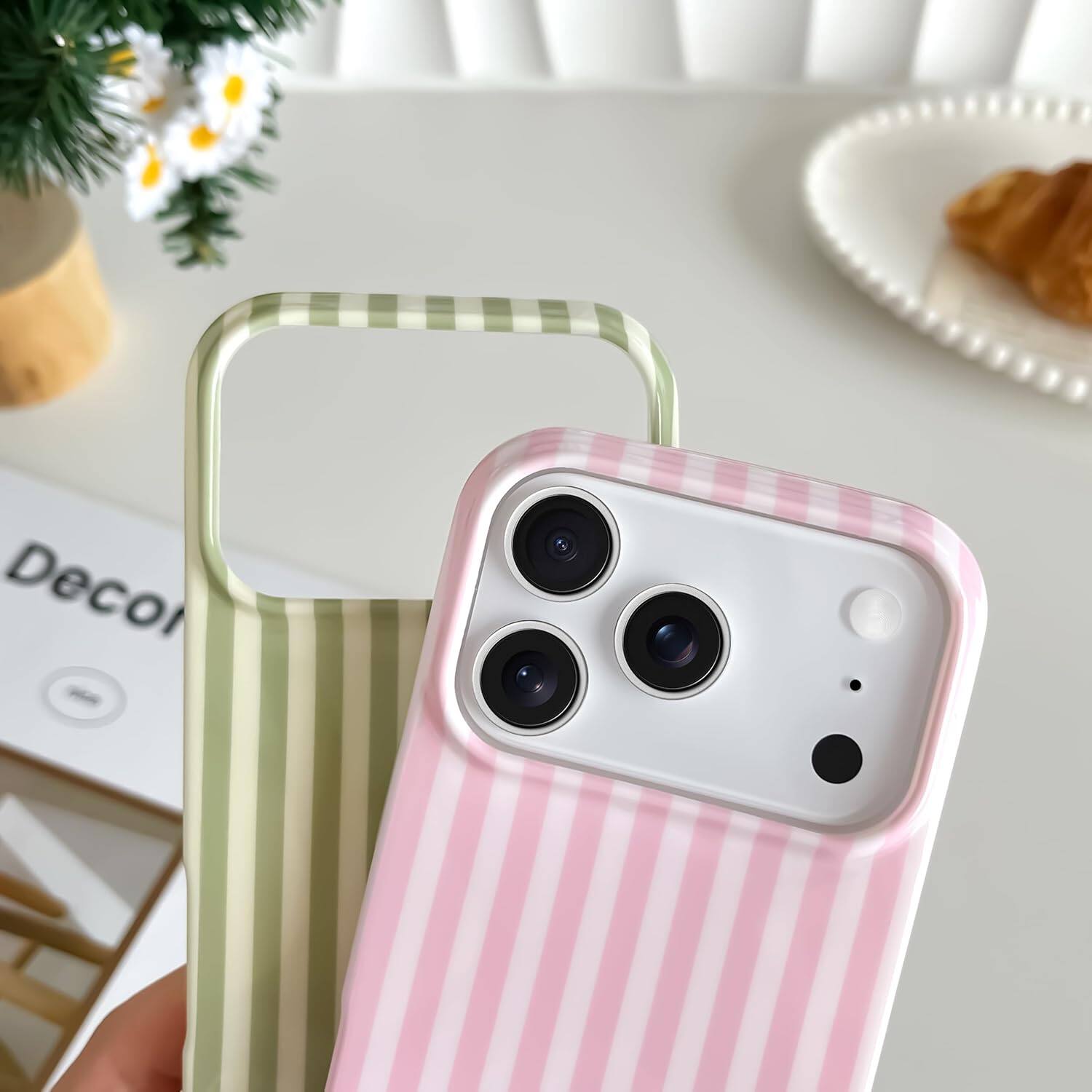 Alt View 3. FINEAK - Cute Striped iPhone 17 Pro Case - Slim TPU Shockproof Cover - Pink.