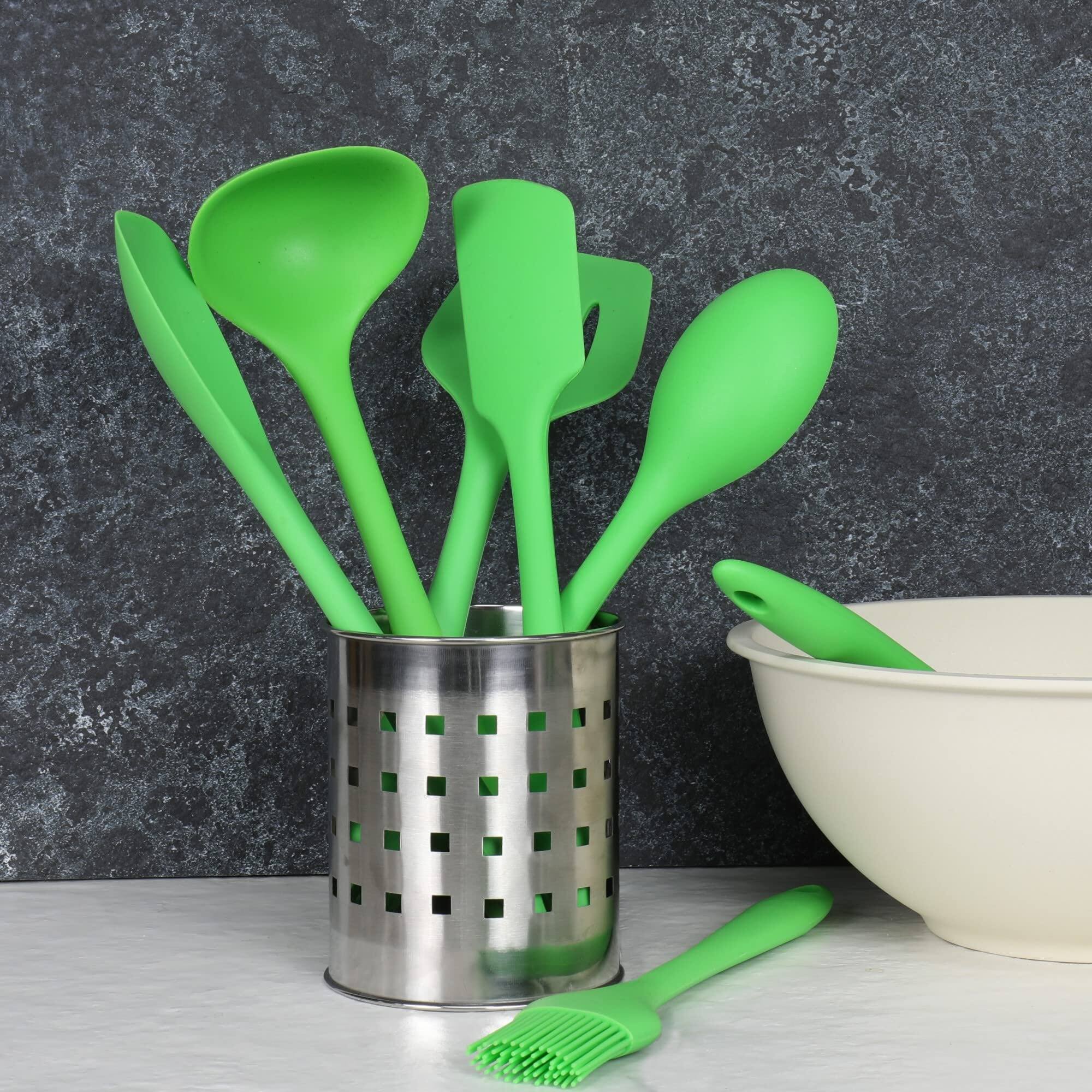 Angle. Chef Craft - 7 Piece Premium Silicone Kitchen Tool and Utensil Set - Green - Green.