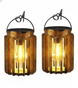 FINEAK - 7" 2 Pack Solar Hanging Lanterns - Waterproof 12 Hrs Bright Outdoor Lights - Bronze