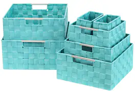 Sorbus - 7 Piece Storage Baskets for Organizing , Mesh, Linen, Organizer Storage Baskets for Home or Office - Blue