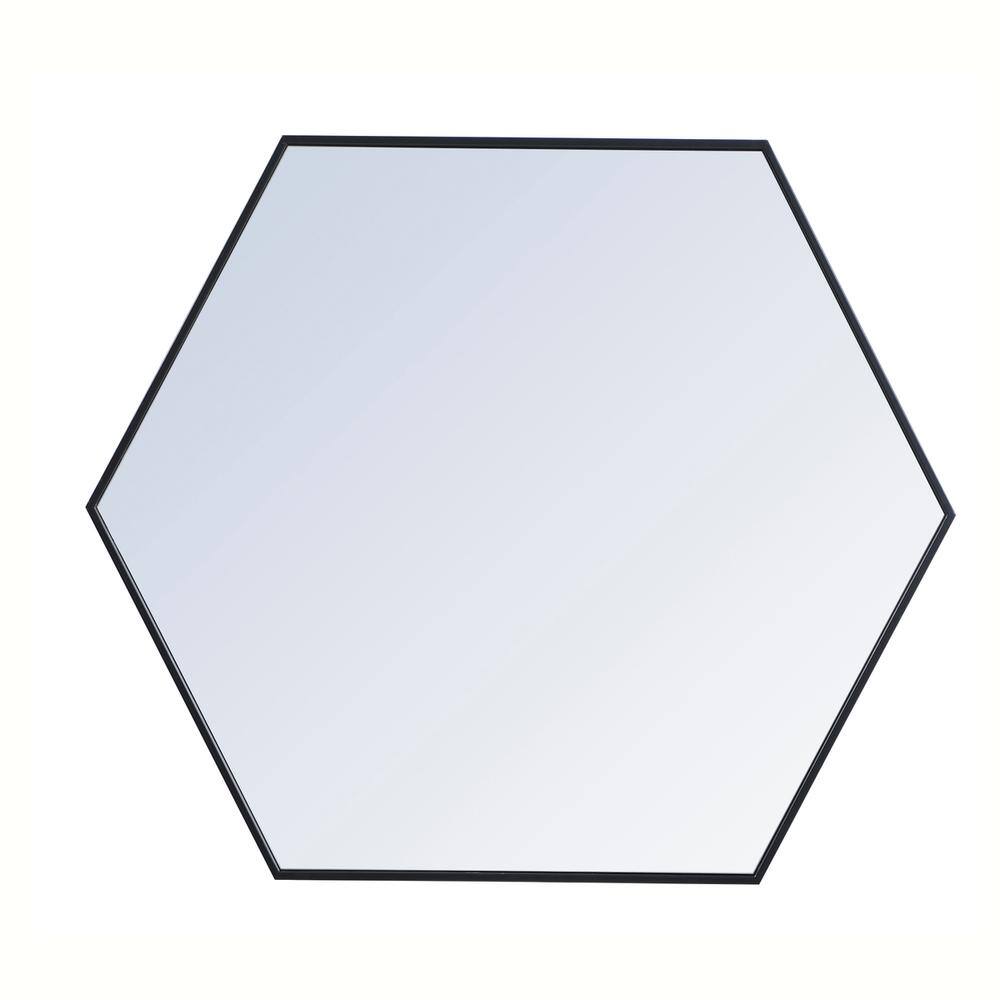 Back. Elegant Decor - Metal frame hexagon mirror 41 inch in Black - Black.