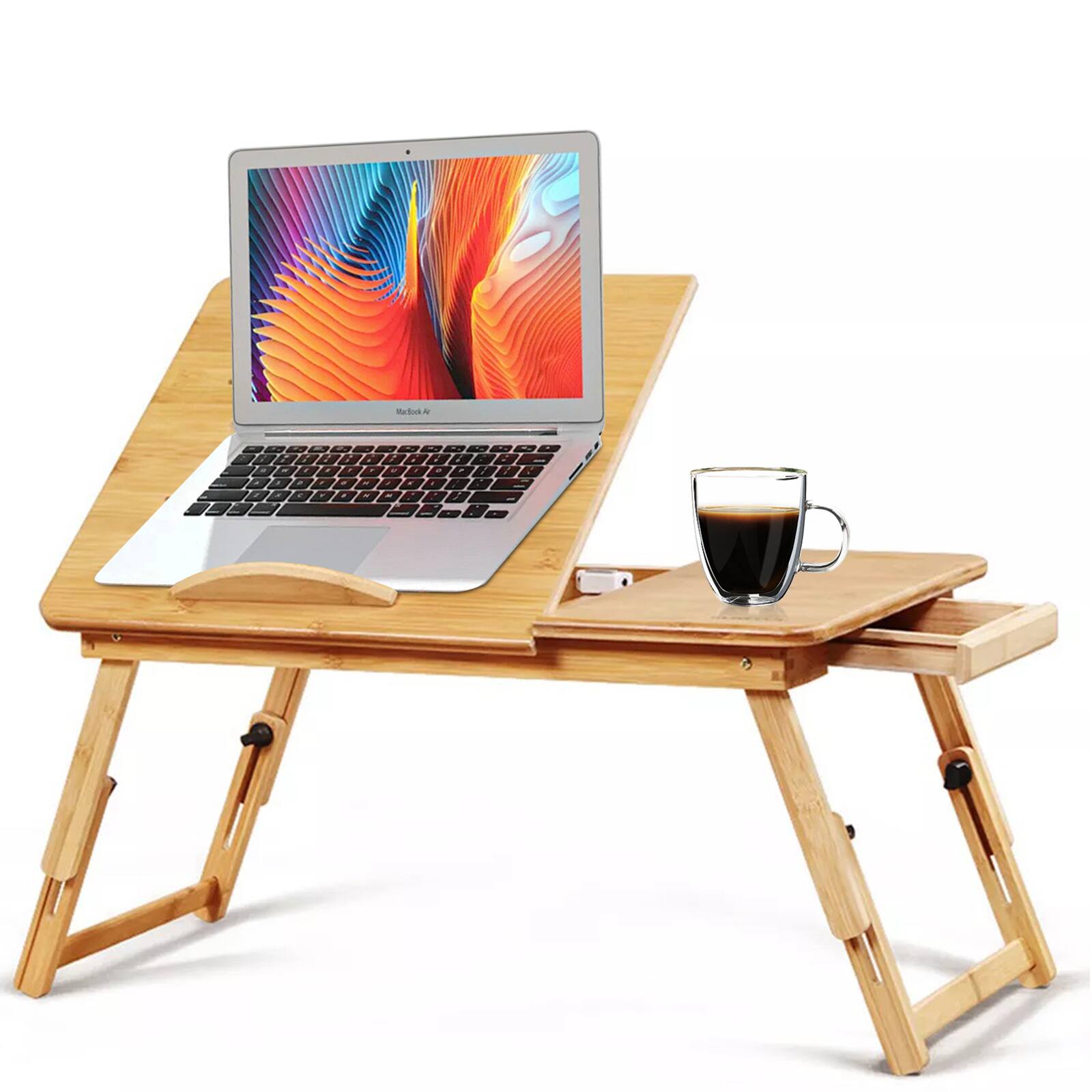 Alt View 5. HONGGE - Bamboo Adjustable Laptop Desk with Drawer and Tilting Top - Brown.