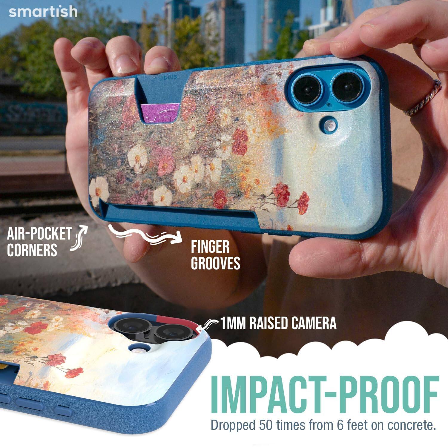 smartish

AIR-POCKET CORNERS  
FINGER GROOVES  
1MM RAISED CAMERA  
IMPACT-PROOF  
Dropped 50 times from 6 feet on concrete.