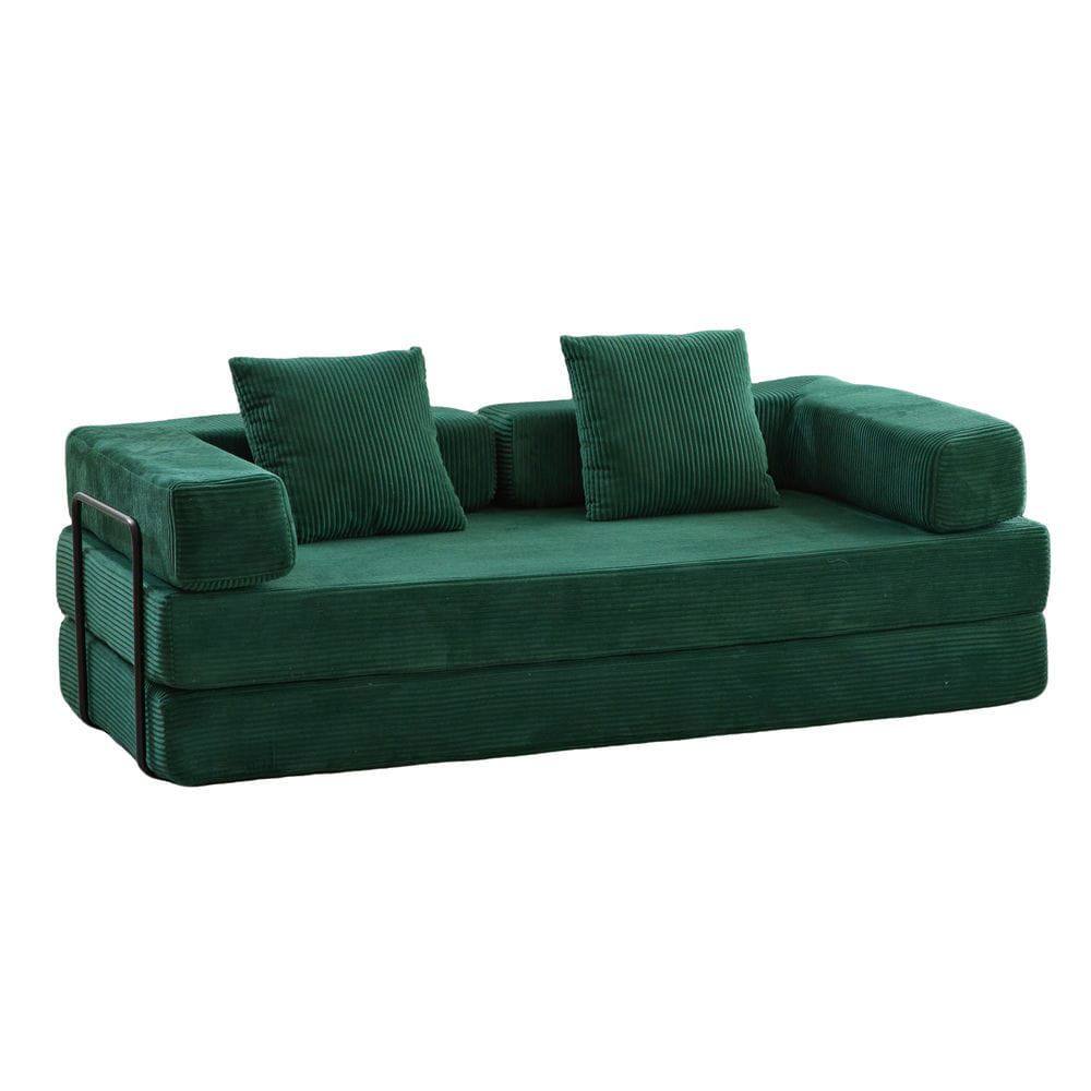 Alt View 9. Kadyn - Floor Couch Bed, Convertible Corduroy Fabric Sofa with Pillow Back Support, Compression Lounge Sleeper, Dark Green - Green.