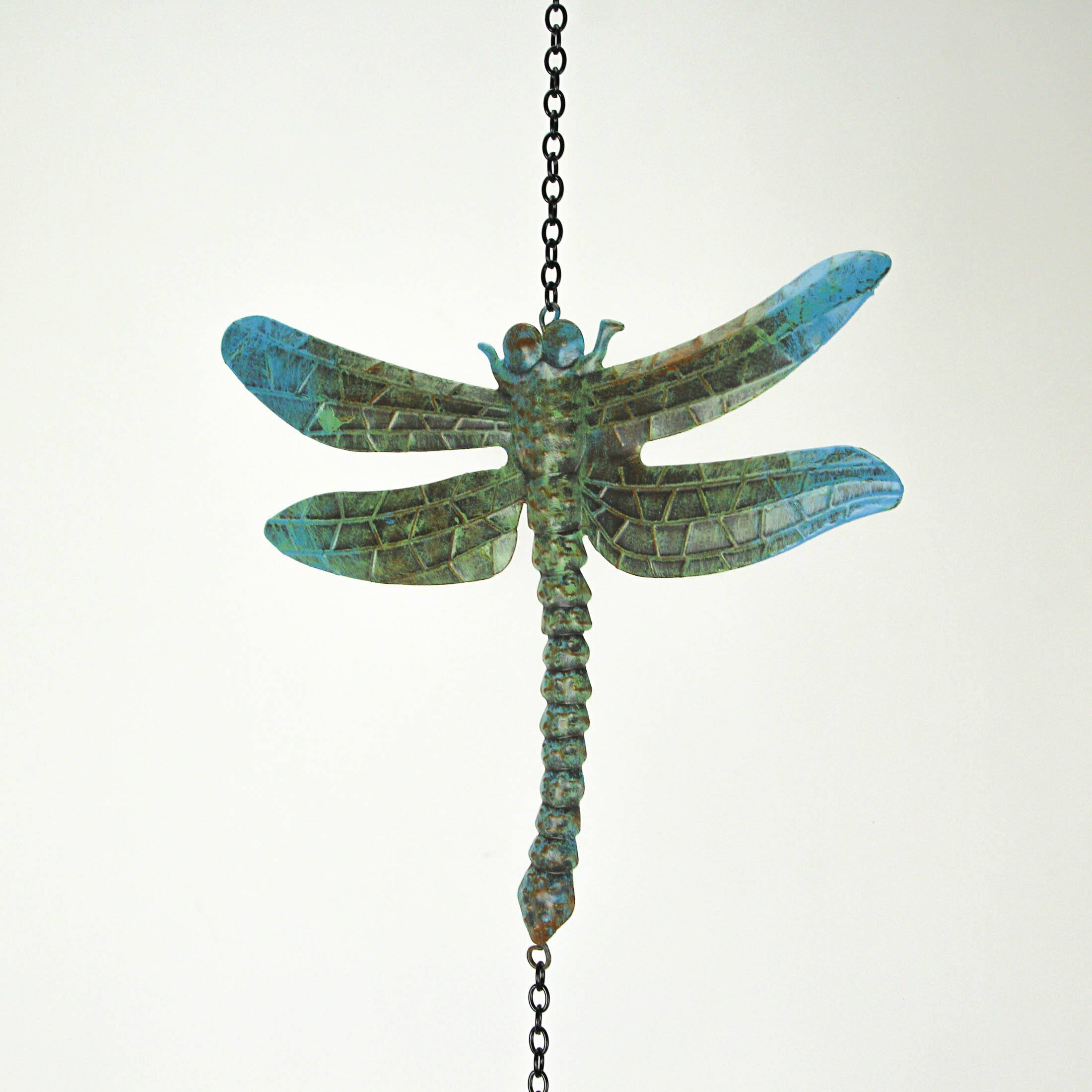 Alt View 1. Things2Die4 - Metal Verdigris Dragonfly Wind Spinner Chain Kinetic Garden Sculpture Home Decor - Blue.