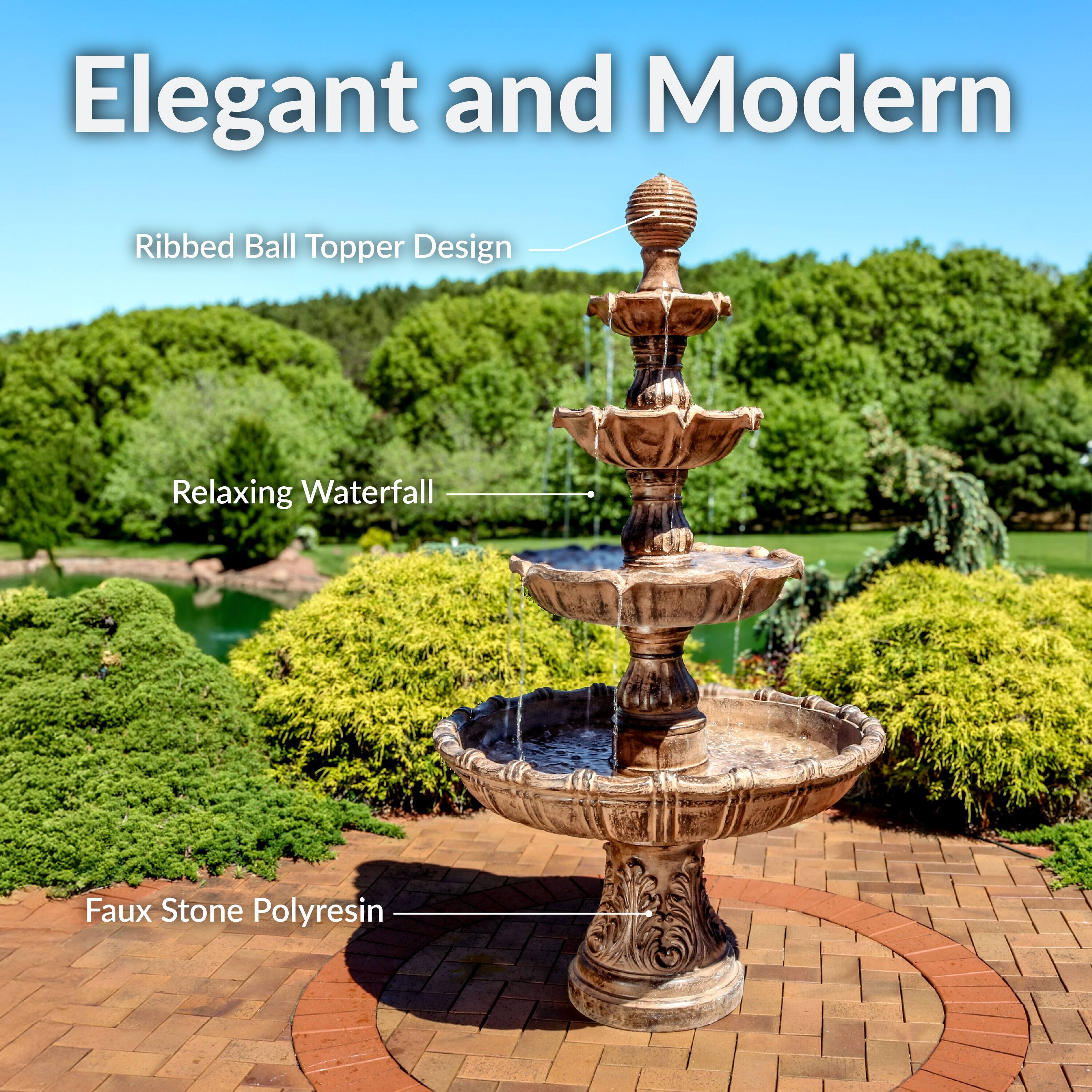 Elegant and Modern

- Ribbed Ball Topper Design
- Relaxing Waterfall
- Faux Stone Polyresin