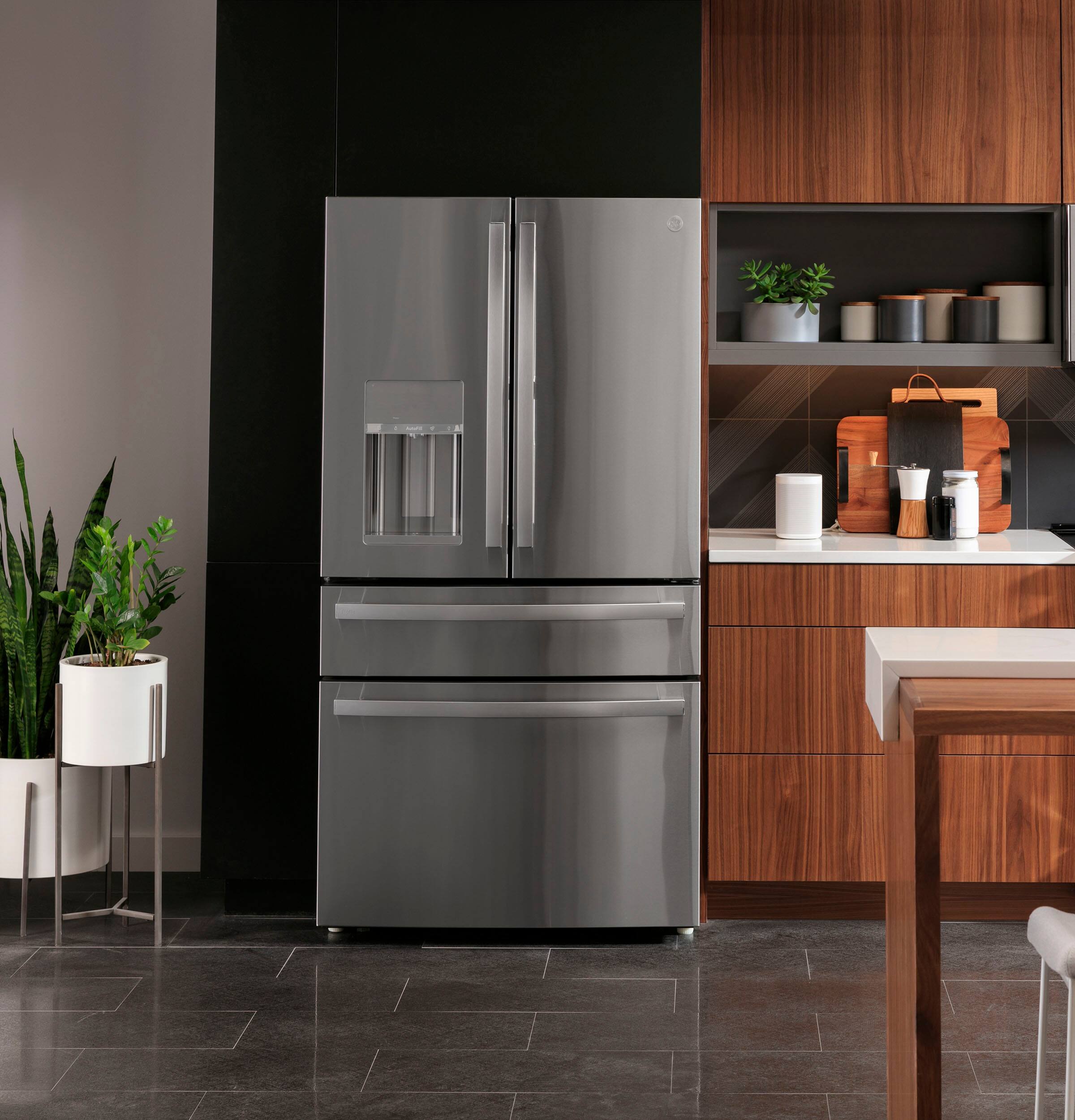 Alt View 30. GE Profile - 22.3 Cu. Ft. 4-Door French Door Counter-Depth Smart Refrigerator with Door-in-Door Storage - Stainless Steel.