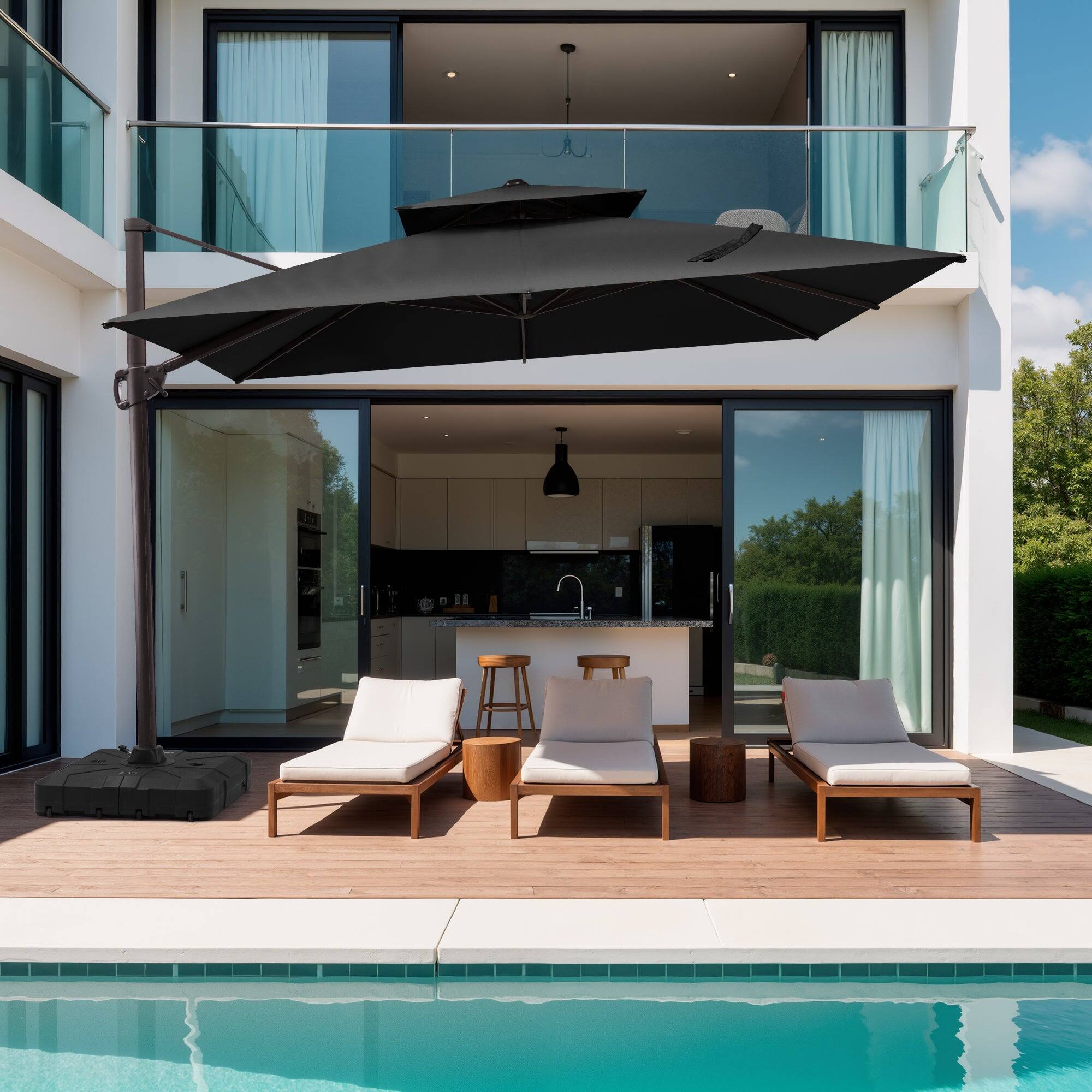 Angle. Crestlive Products - Crestlive Products 11x11ft Aluminum Double Top Crank Cantilever Patio Umbrella with Base - Black.