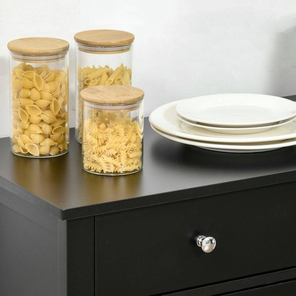 Left. Kadyn - Elegant Sideboard Buffet with Glass Cabinets and Two Spacious Drawers, Black - Black.