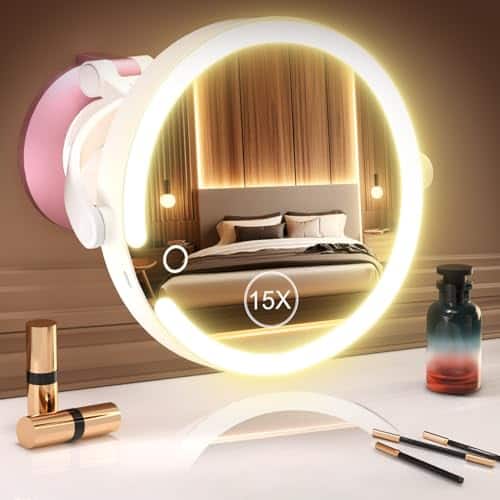 Cedar Assembly - Mirror LED Lighted Magnifying Rechargeable Portable Vanity Makeup Multi-Color Double-Sided Compact - Rosegold