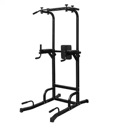 Front. ELEMENT ACE - Power Tower Pull Up Bar Workout Dip Station for Home Gym Strength Training - Black.