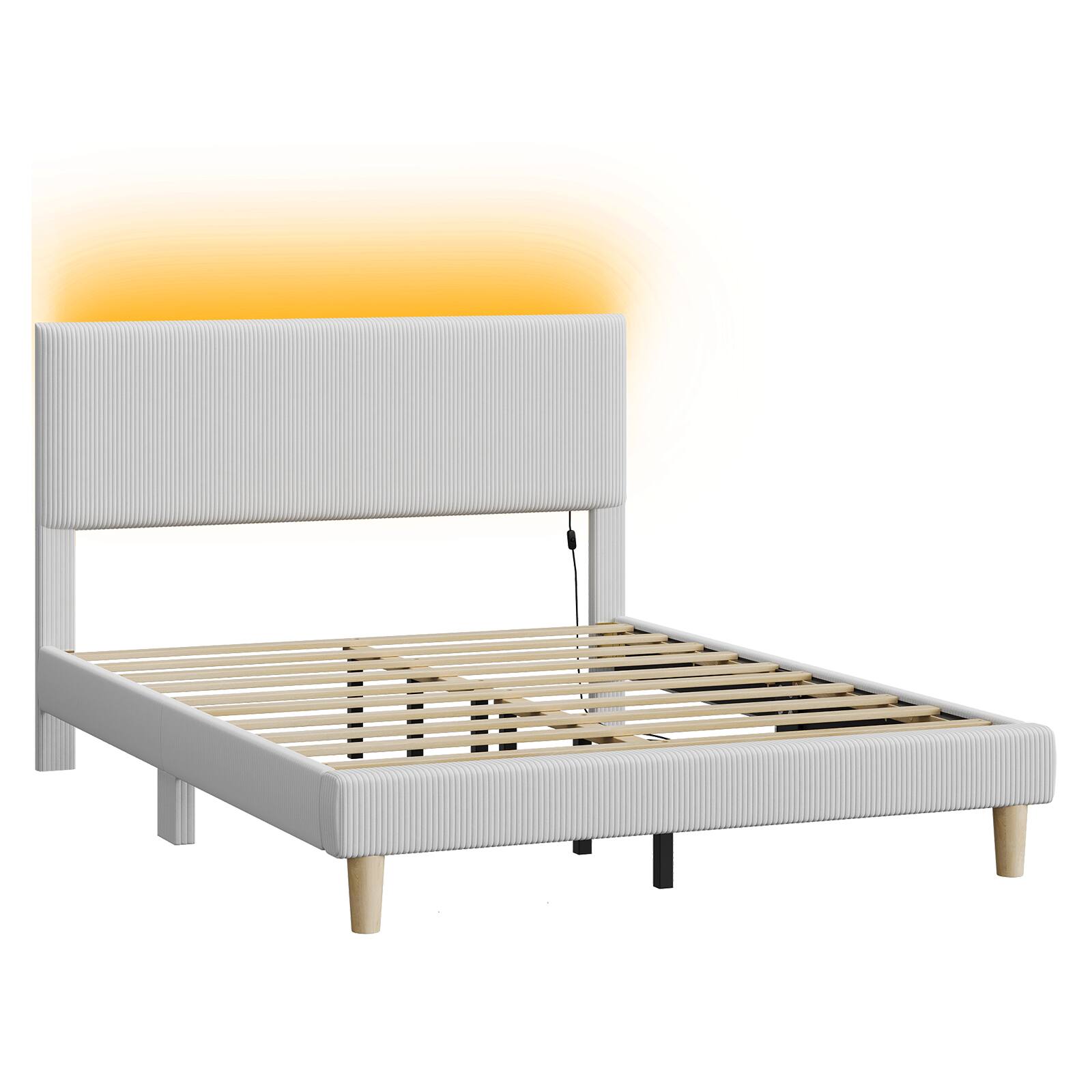 Angle. Bestier - Queen Size Upholstered Bed Frame with LED Lights, Adjustable Headboard - Light Gray.