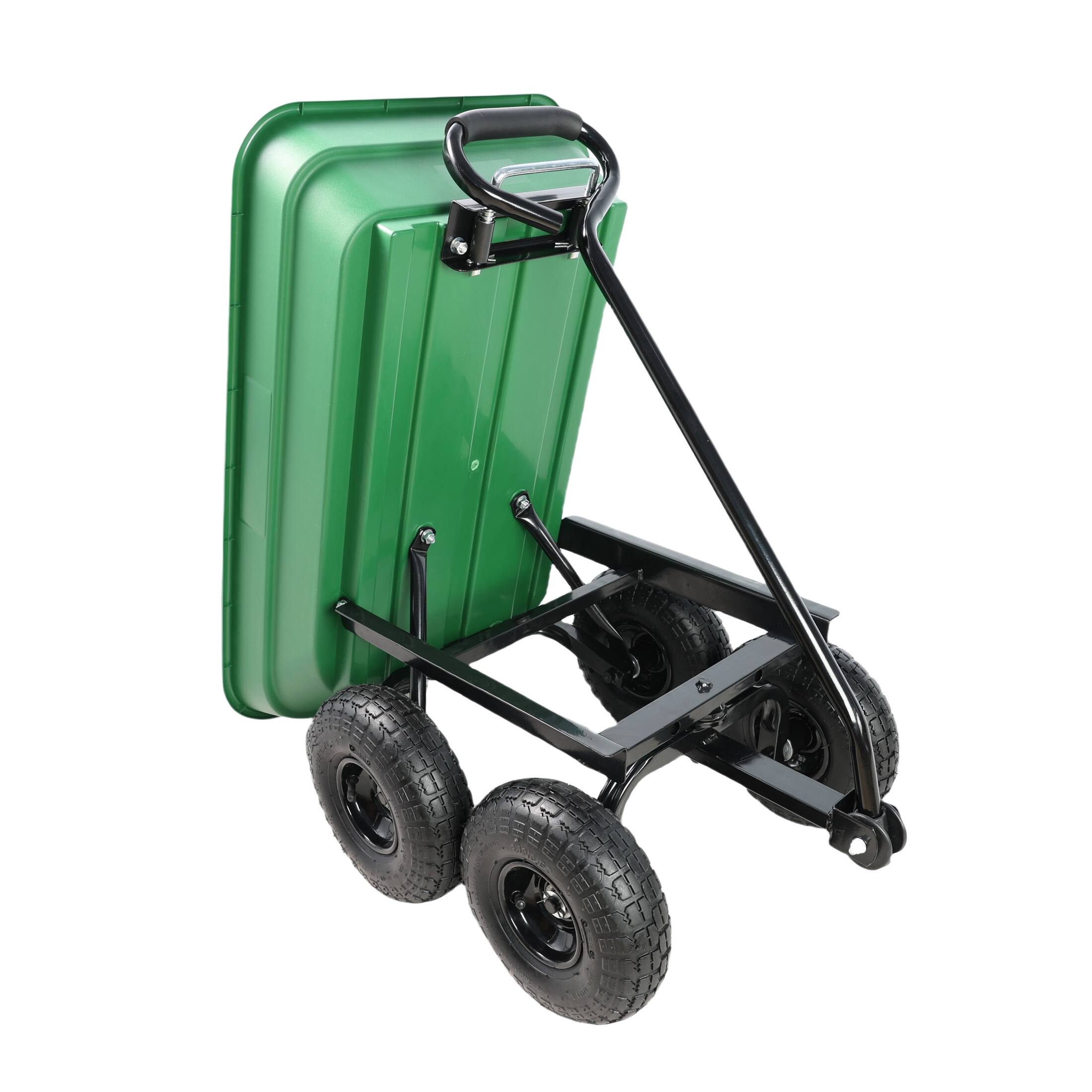 Back. COWLOWN - Foldable 300 lb Poly Garden Dump Cart Steel Frame 10in Tire 55L Green - Green.