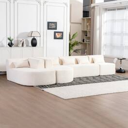 LUCKY ONE - 144" Free-Combined Modular Sectional Sofa w/ 2 Chaise Lounges & 5 Back Pillows - Beige