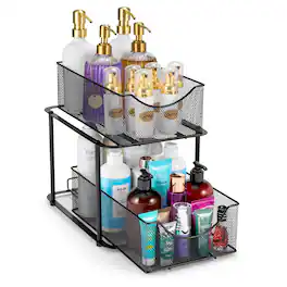 Sorbus - 2 Tier Metal Under Sink Organizer for Bathroom, Kitchen, Strong Steel Mesh Sliding Drawers for Under Sink - Black
