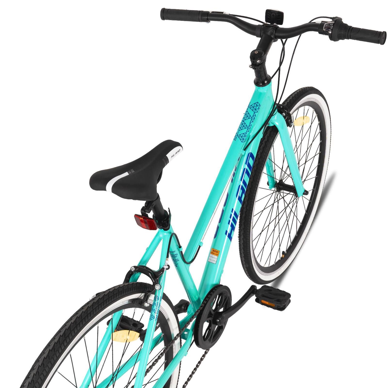Back. HILAND - HILAND Flow 700C Adult Hybrid Bike, 7 Speeds Commuter Bicycle for Men Women, Aluminum Alloy Frame, Mint Green - mint green.