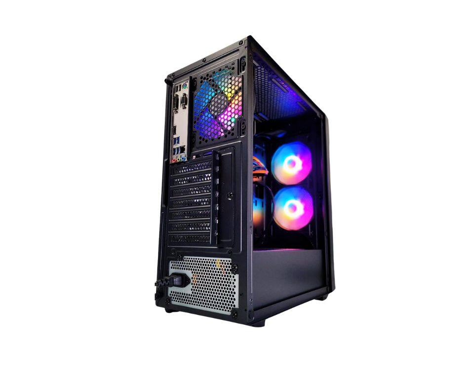 Back. Odyssey Computers - Sahara V1 Gaming Desktop, Intel Core i5 upto 4.1GHz - 16GB RAM - 1TB NVMe SSD - NVIDIA GeForce GTX 1660S WiFi  W11P - Black.