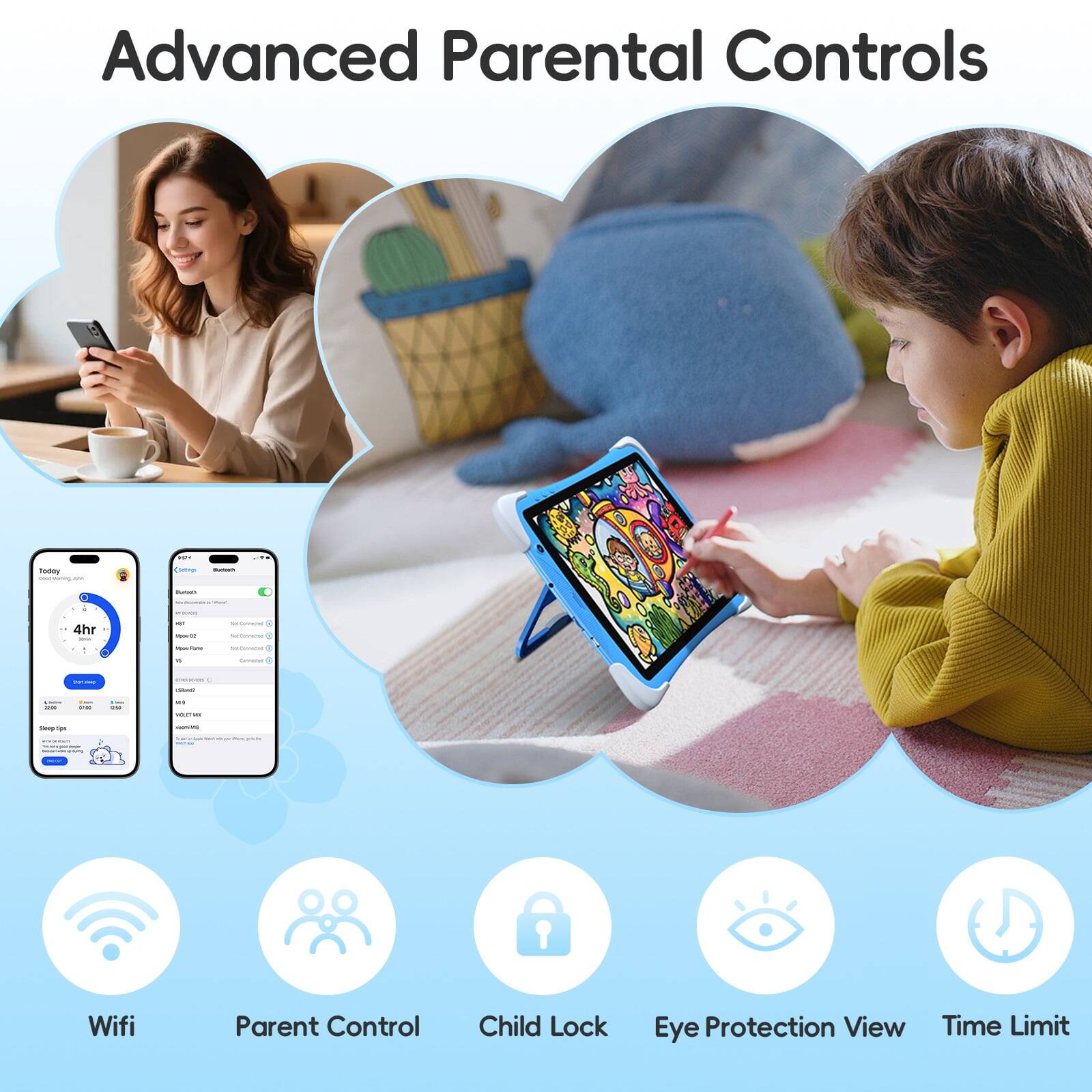 Advanced Parental Controls

- Wifi
- Parent Control
- Child Lock
- Eye Protection View
- Time Limit