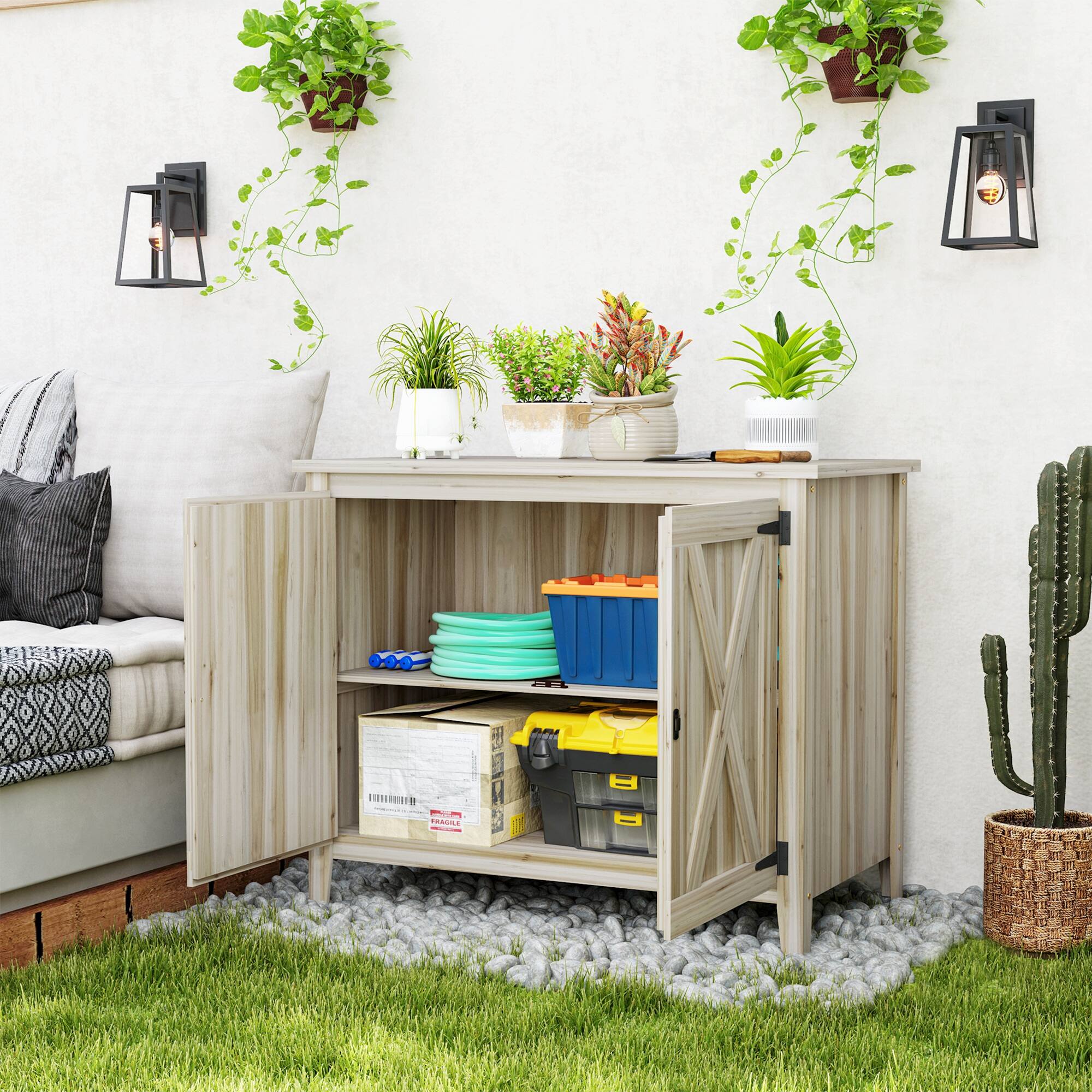 Alt View 8. Outsunny - Outdoor Storage Cabinet, Garden Shed Potting Shed with Shelf and Double Doors.