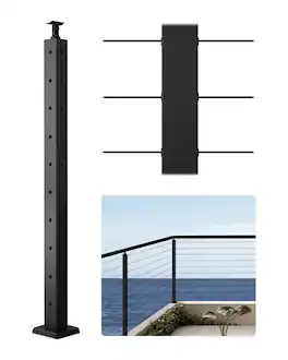 VEVOR - Cable Railing Post, 36x2x2 Inch Corner Railing Post, with L-Shaped Pre-Drilled Holes, Stainless Steel Cable Rail Post - Black