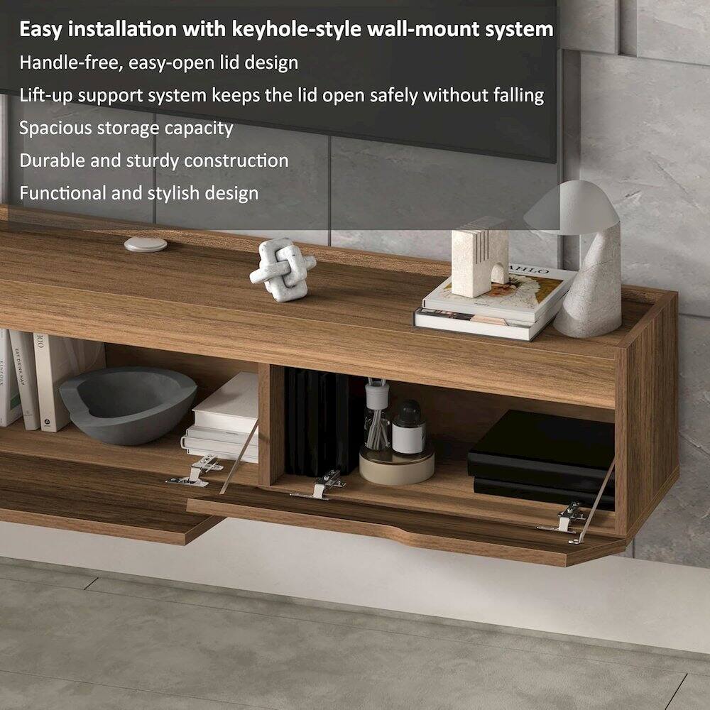 Easy installation with keyhole-style wall-mount system  
Handle-free, easy-open lid design  
Lift-up support system keeps the lid open safely without falling  
Spacious storage capacity  
Durable and sturdy construction  
Functional and stylish design