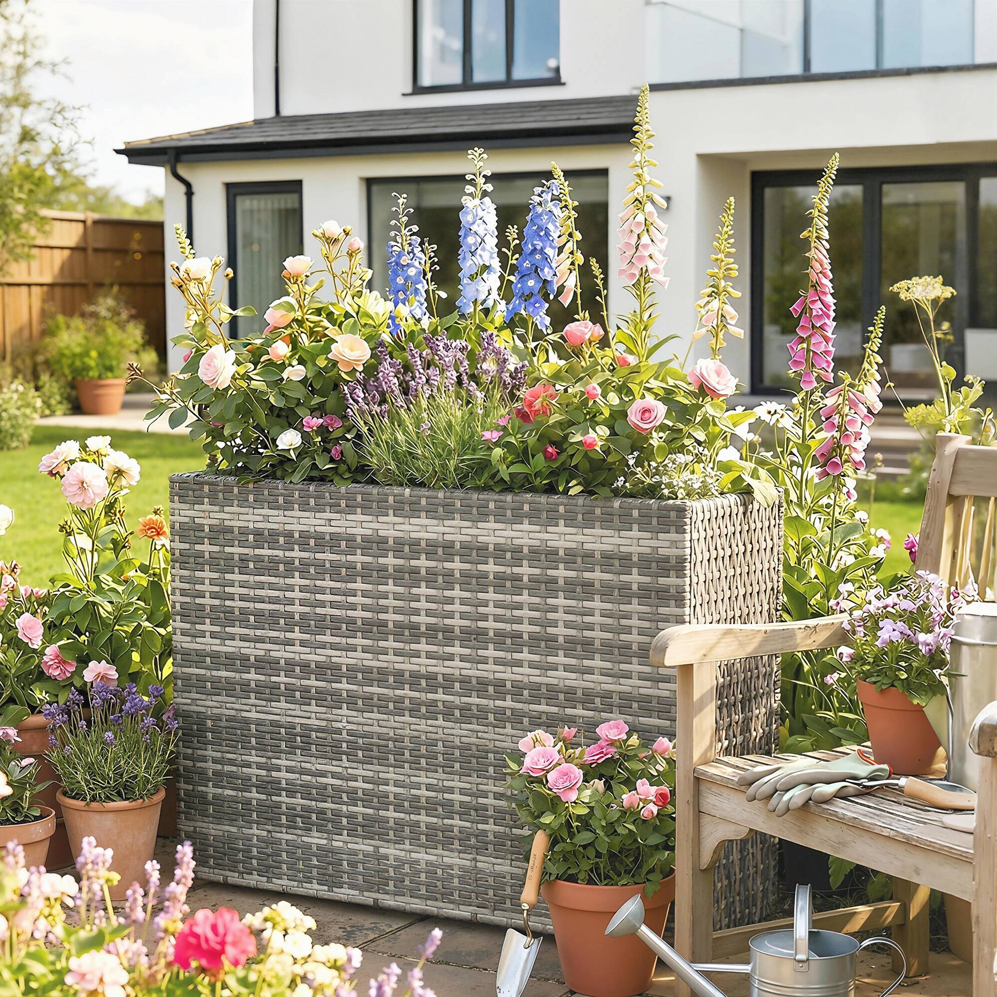 Alt View 8. Outsunny - Rectangular Planter with Removable Liner, Holes - Gray.