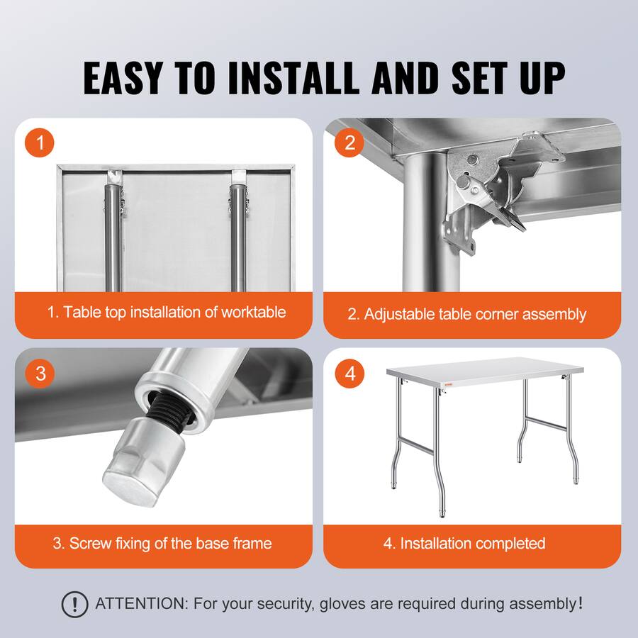 Window Installer Table VEVOR Folding Commercial Prep Table, 48 x 30 Inch Commercial Worktable ...
