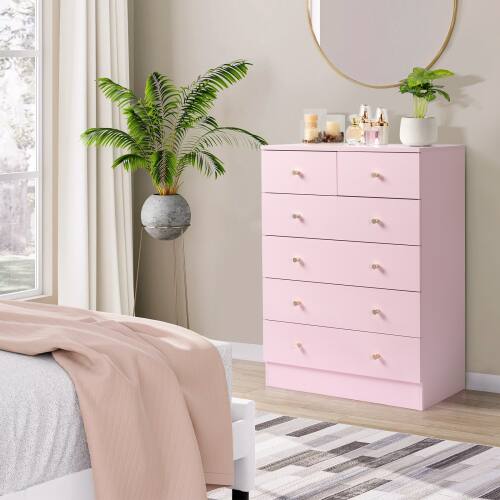 Alt View 8. Winado - Modern 6 Drawer Dresser Tall Dresser Chest of Drawers Anti-Tipping Device Metal Handle for Bedroom Living Room Hallway - Pink.