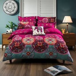 Shatex - Fuchsia round pattern twin 2 pieces comforter set, stylish, elegant, warm, and comfortable - Red