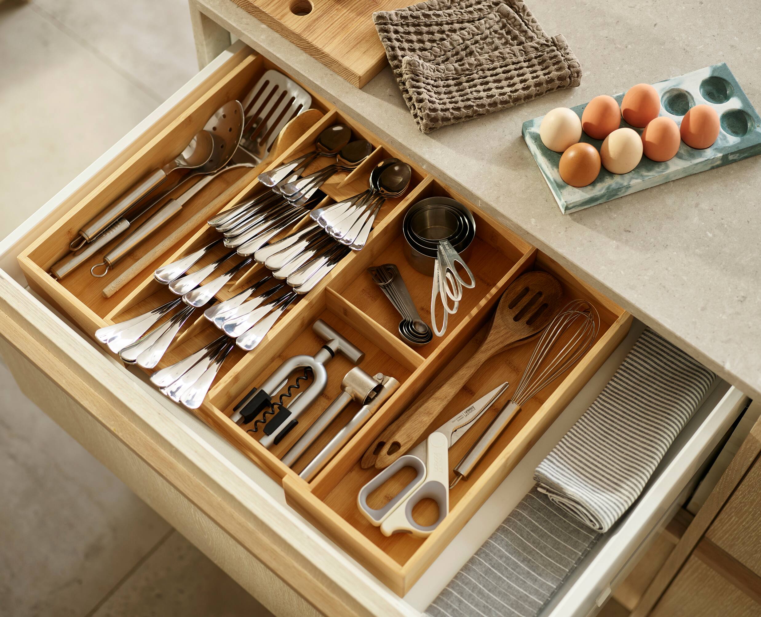 Alt View 1. Joseph Joseph - DrawerStore Bamboo Expandable Cutlery, Utensil and Gadget Organizer.