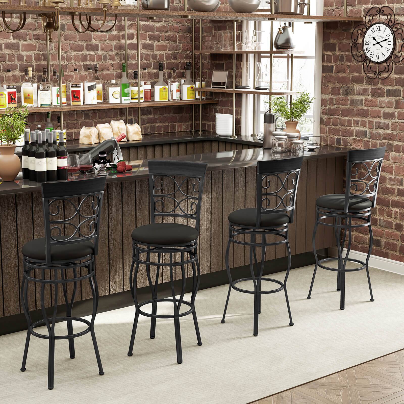 Alt View 1. Costway - Costway Set of 4 Vintage Swivel Bar Stools 30" Bistro Upholstered Dining Chairs - Black.