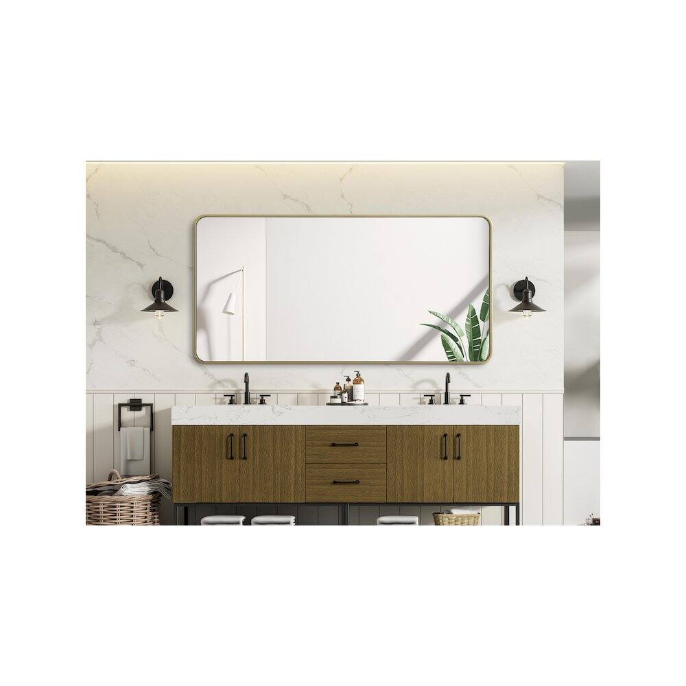 Alt View 3. Elegant Decor - Contour Metal Rectangle Mirror 30x60 in Brass - Brass.
