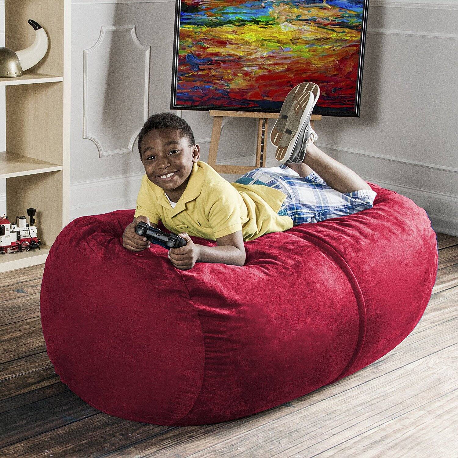 Back. Jaxx - Jaxx Sofa Saxx 4-foot Bean Bag Lounger, Cherry - Cherry.