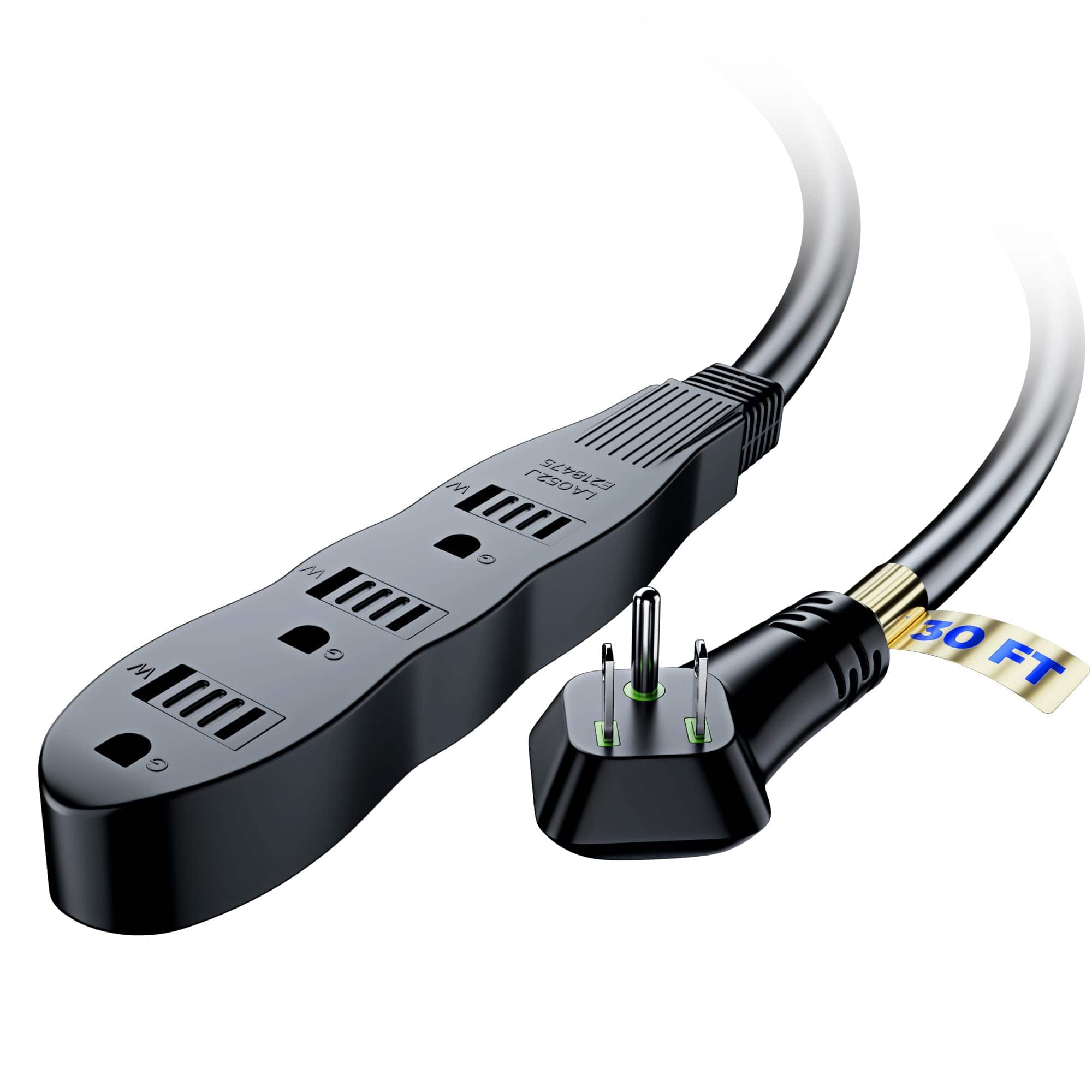 Maximm - Extension Cord 30 ft, with Multiple Outlets (3 Outlets), Multi Plug Outlet 125V, 3 Prong Extension Cord, ETL Listed - Black