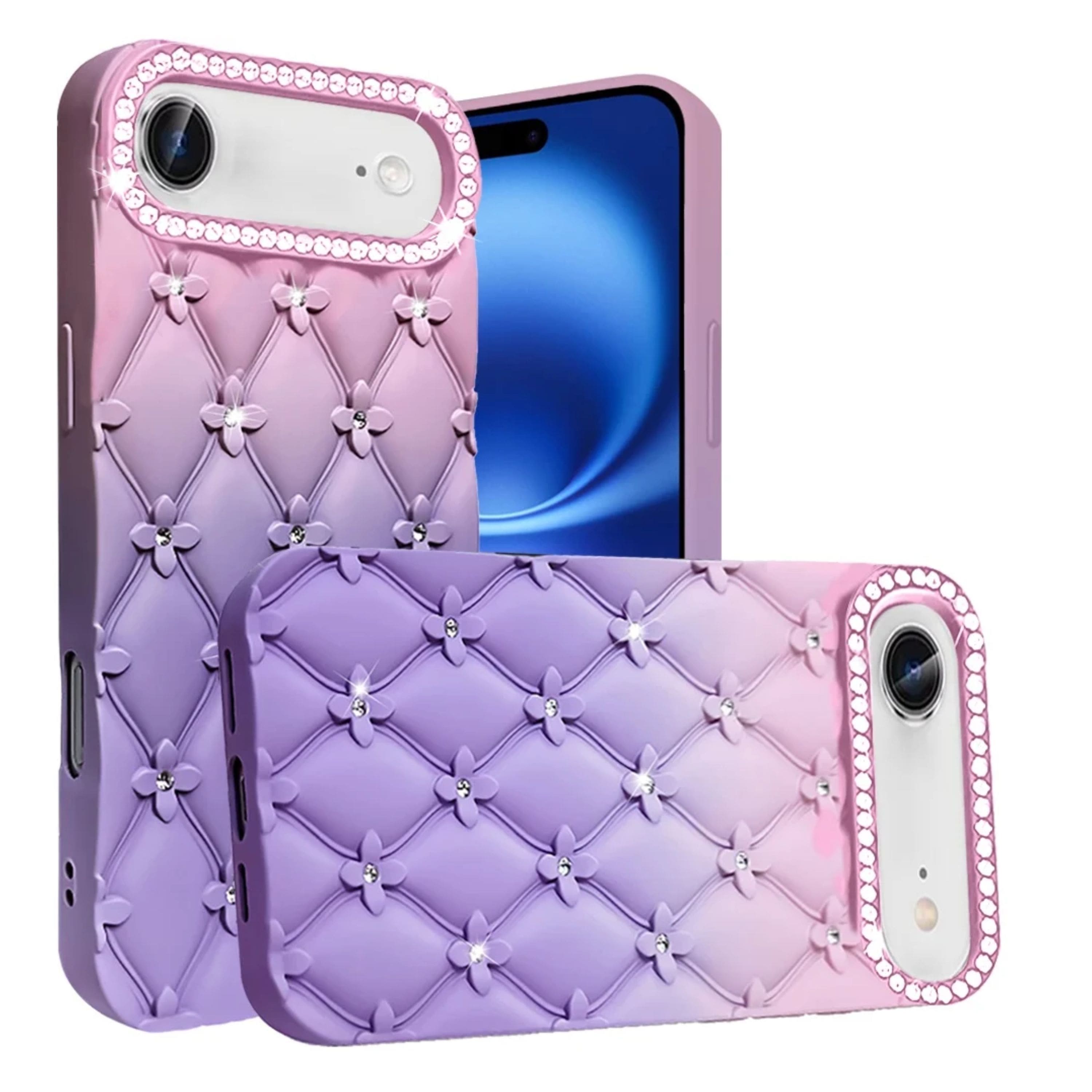 Kitcheniva - Diamond Pattern Design Rubber Phone Case With Tempered Glass For iPhone Air - Light Pink/Light Purple