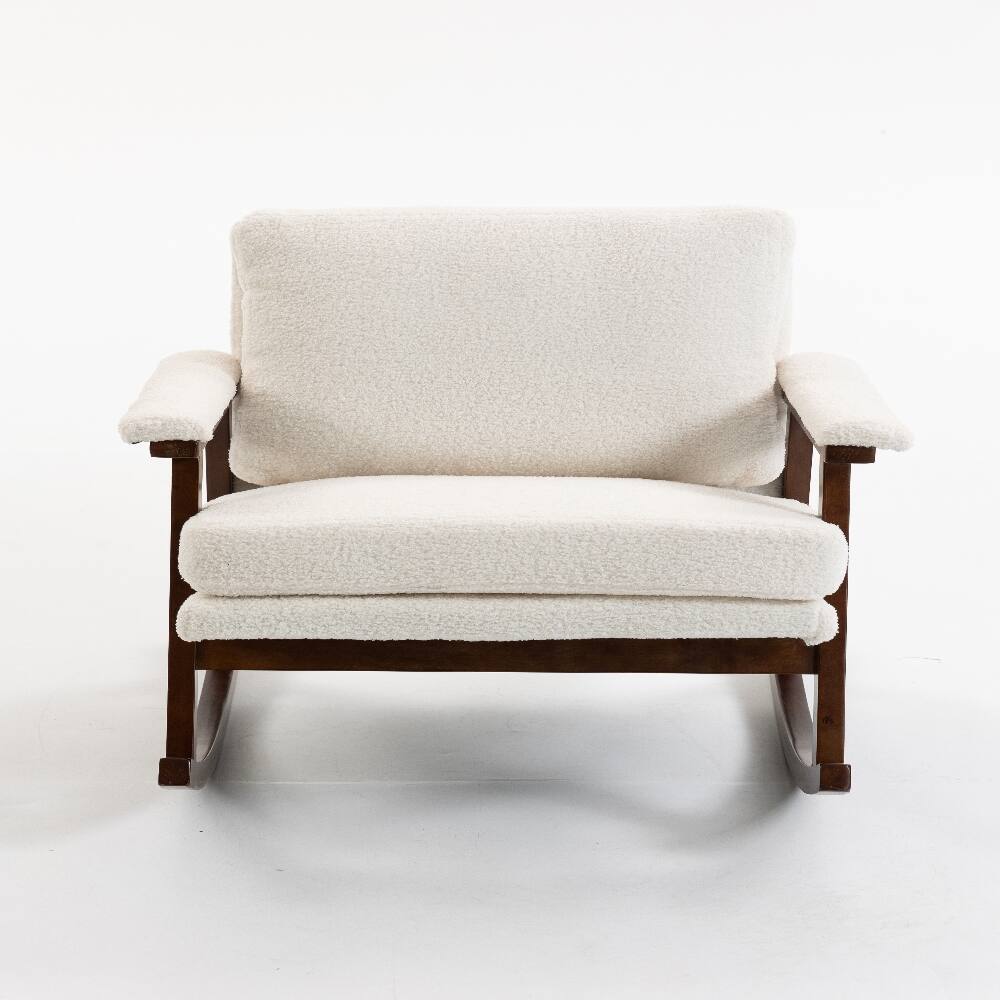 Alt View 6. Loheer - Loheer Mid Century Modern Accent Chair Solid Wood Rocking Chair Upholstered Reading Armchair for Bedroom Sunroom White - White.
