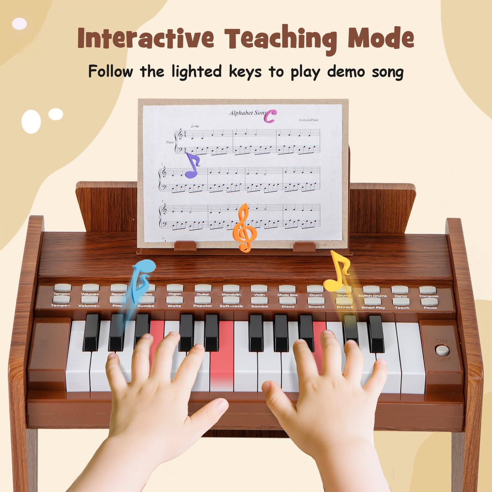 Interactive Teaching Mode  
Follow the lighted keys to play demo song