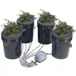 VEVOR - DWC Hydroponics Grow System, Hydroponic Growing System with Top Drip Kit, Deep Water Culture 5-Gallon 4 Buckets - Black